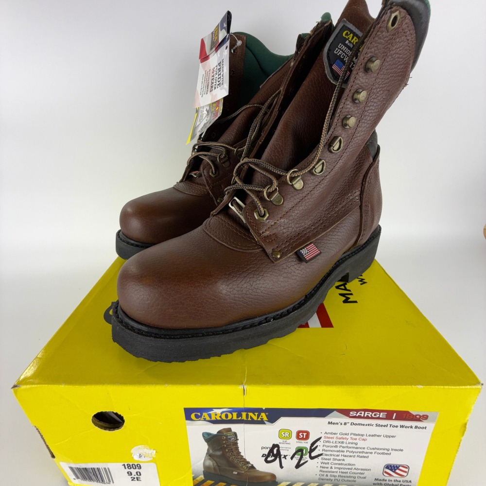 Carolina Sarge 1809 Mens 8 Inch Steel Toe Work Boots Brown Leather 9 2E USA Made